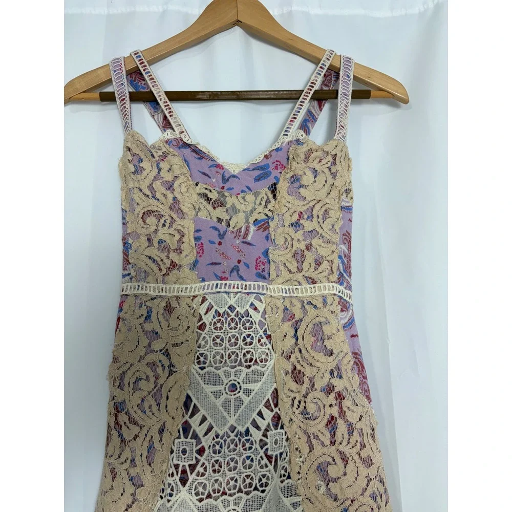 Free People Boho Crochet Festival Lace Paisley Maxi Dress Purple Size 10 Event